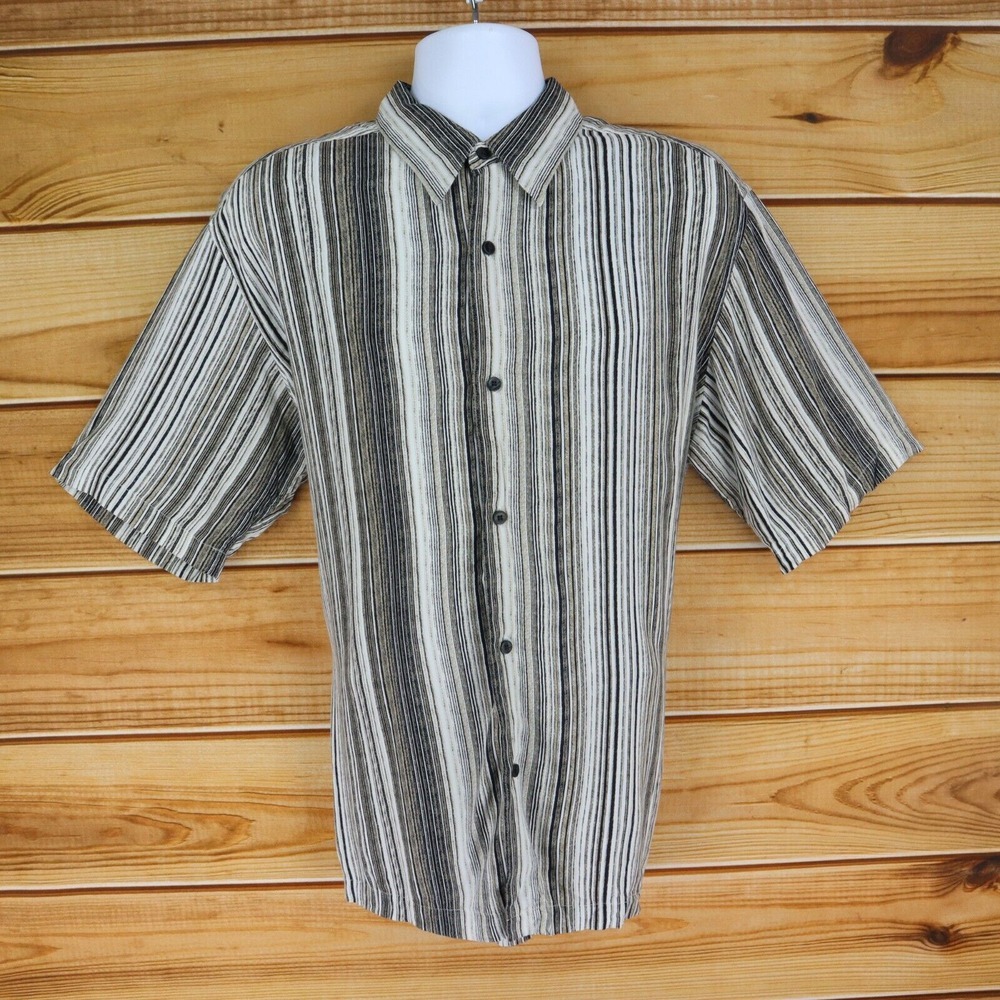 Axcess by Liz Claiborne Short Sleeve Button‎ Up Shirt Mens XL Brown Striped Soft